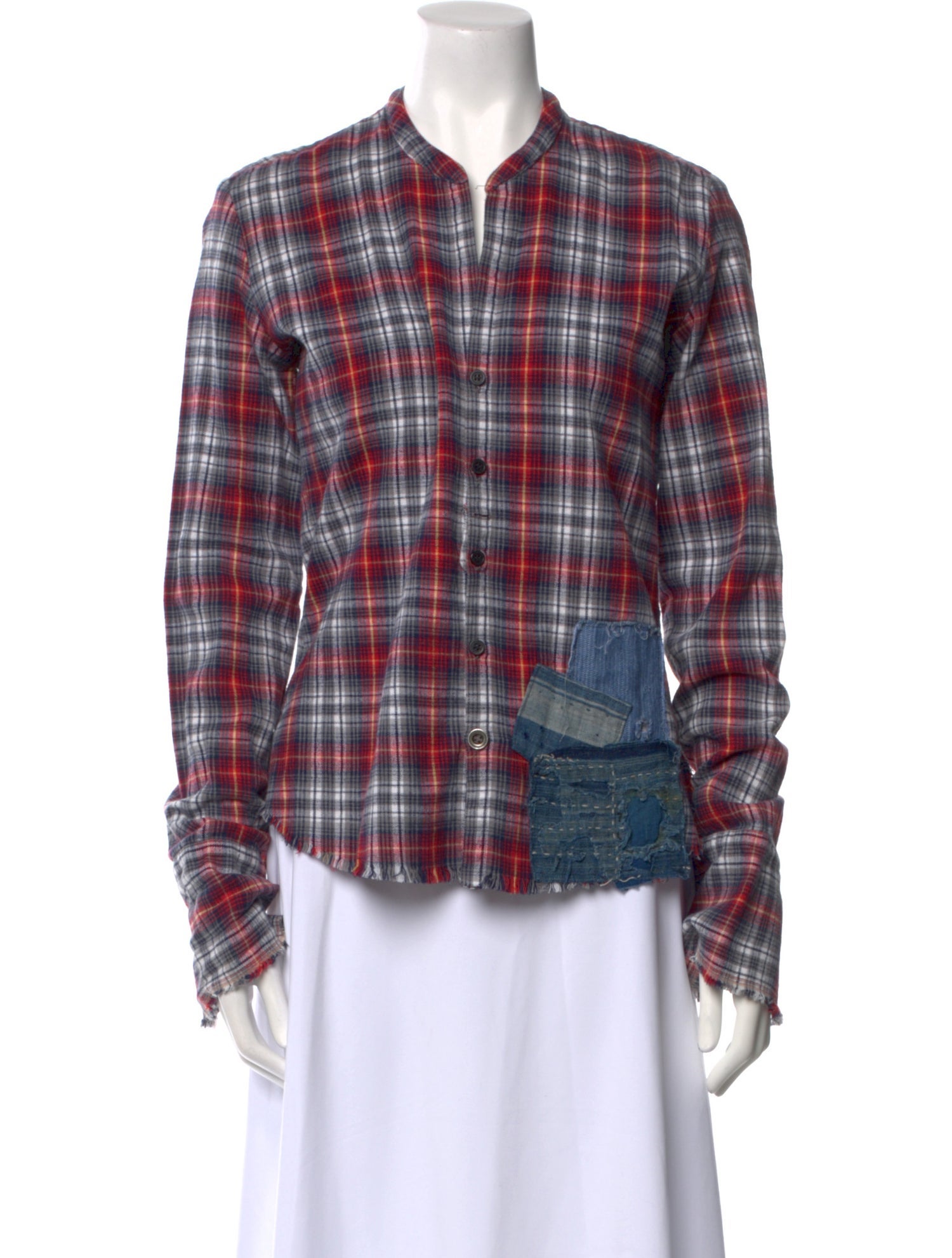 Greg Lauren Plaid Print Long Sleeve Button-Up Top