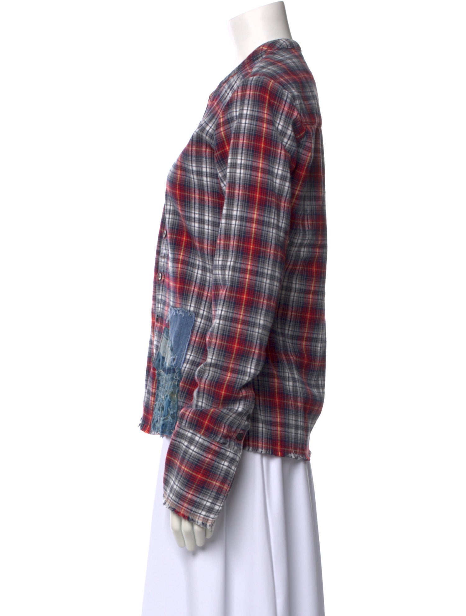 Greg Lauren Plaid Print Long Sleeve Button-Up Top