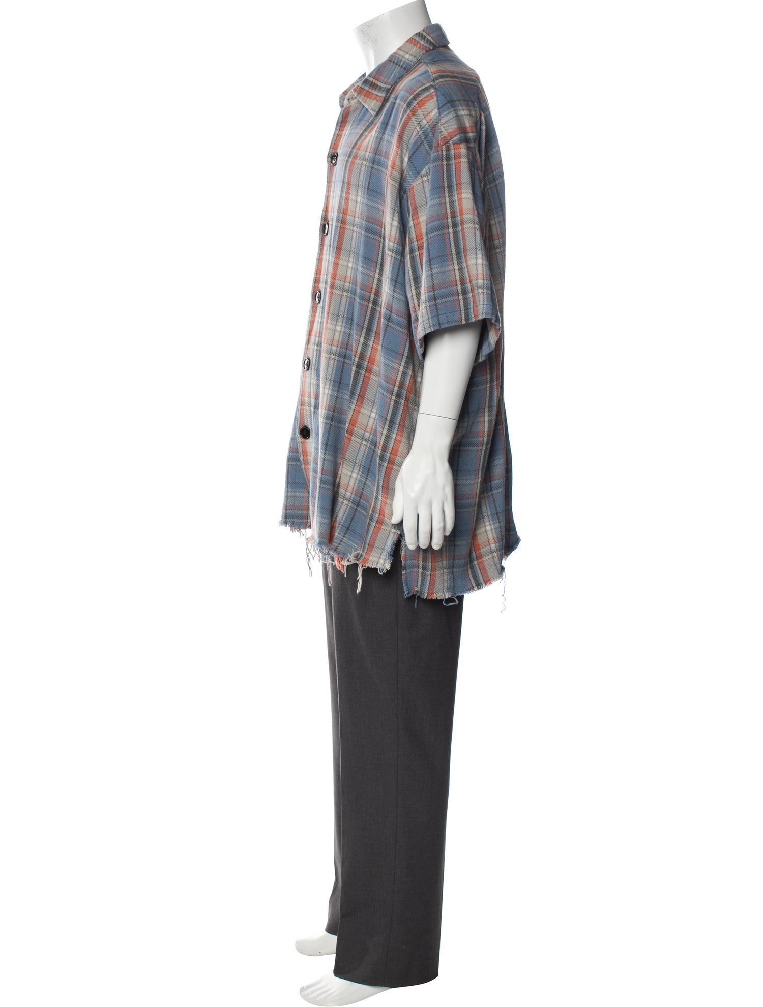 Greg Lauren Plaid Print Short Sleeve Shirt