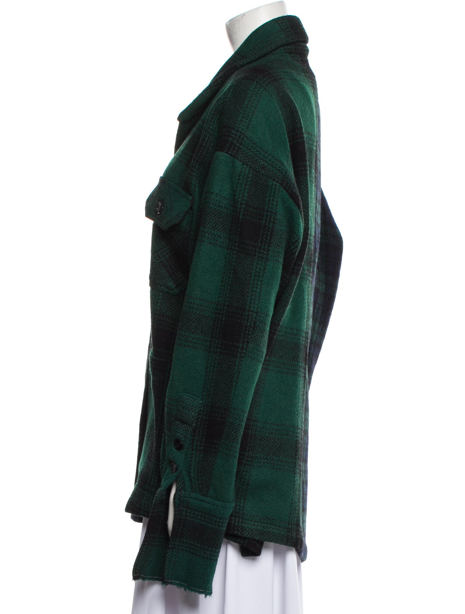 Greg Lauren Wool Plaid Print Coat