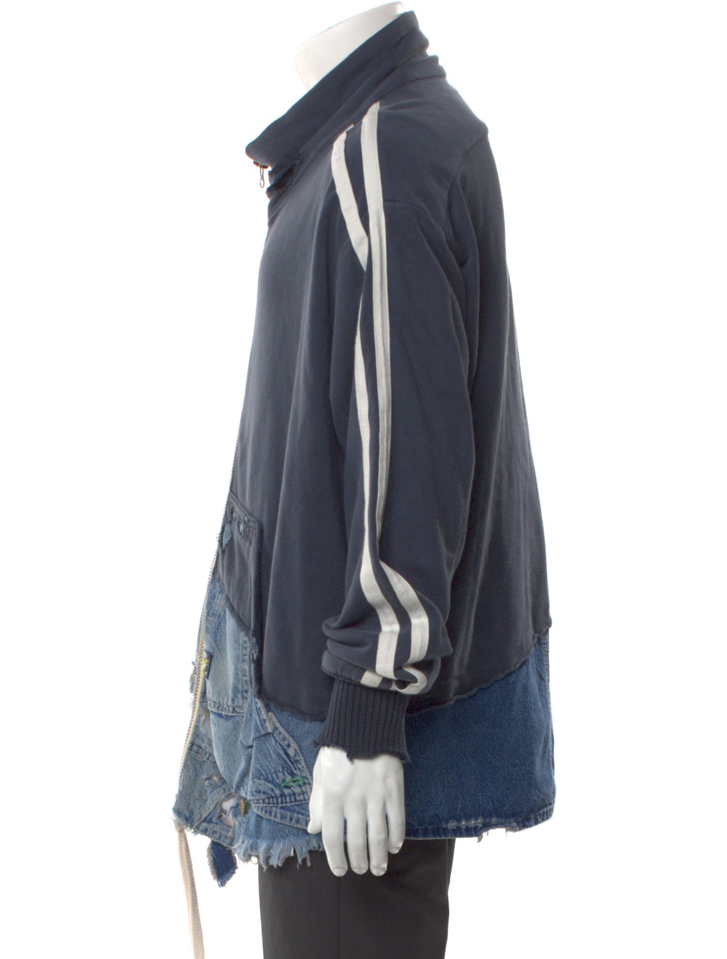 Greg Lauren 50/50 Fleece Vintage Denim Track Jacket Colorblock Pattern Hoodie