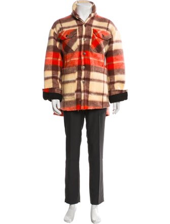 Greg Lauren Wool Plaid Print Utility Jacket