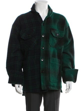 Greg Lauren Wool Plaid Print Utility Jacket