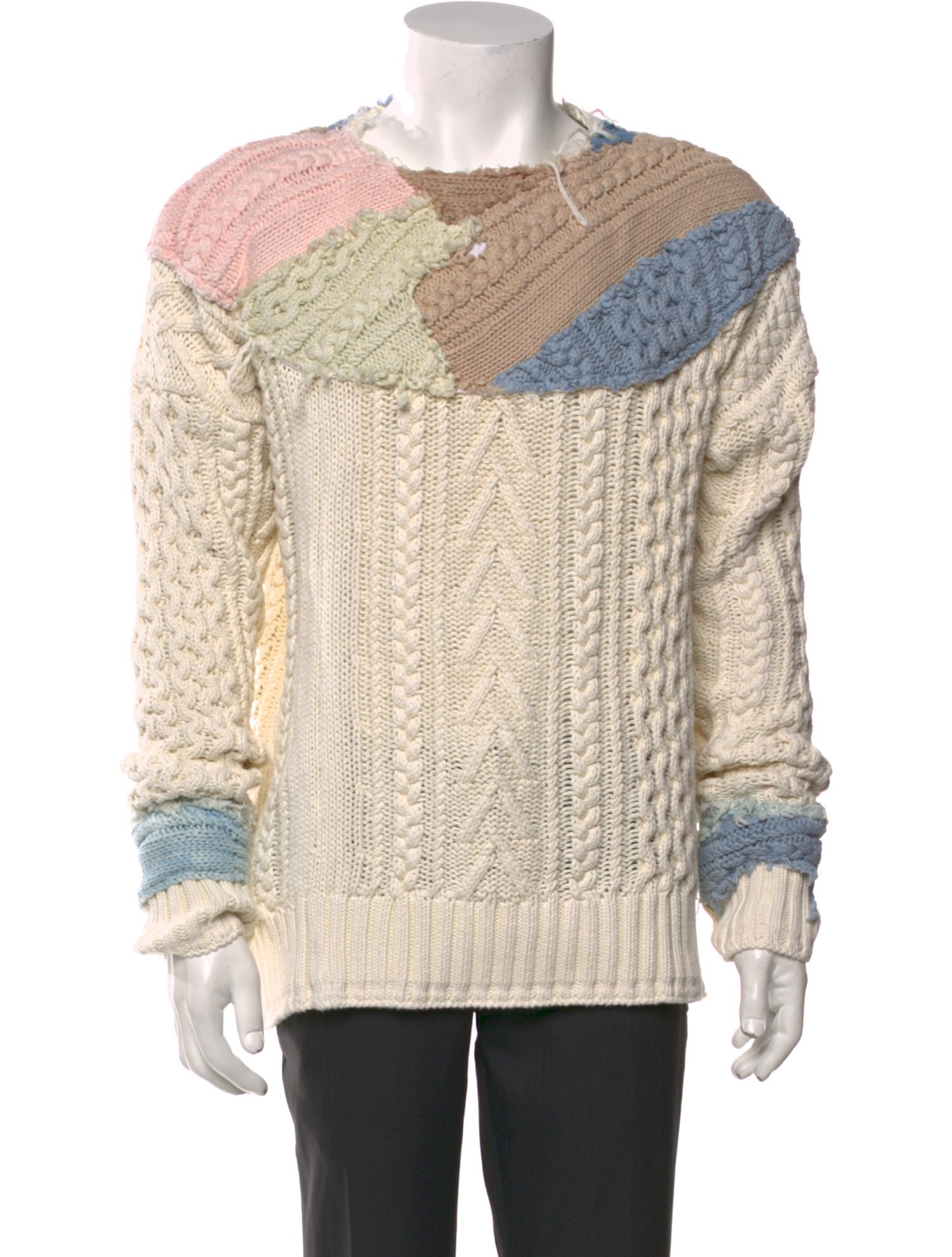 Greg Lauren Colorblock Pattern Crew Neck Pullover