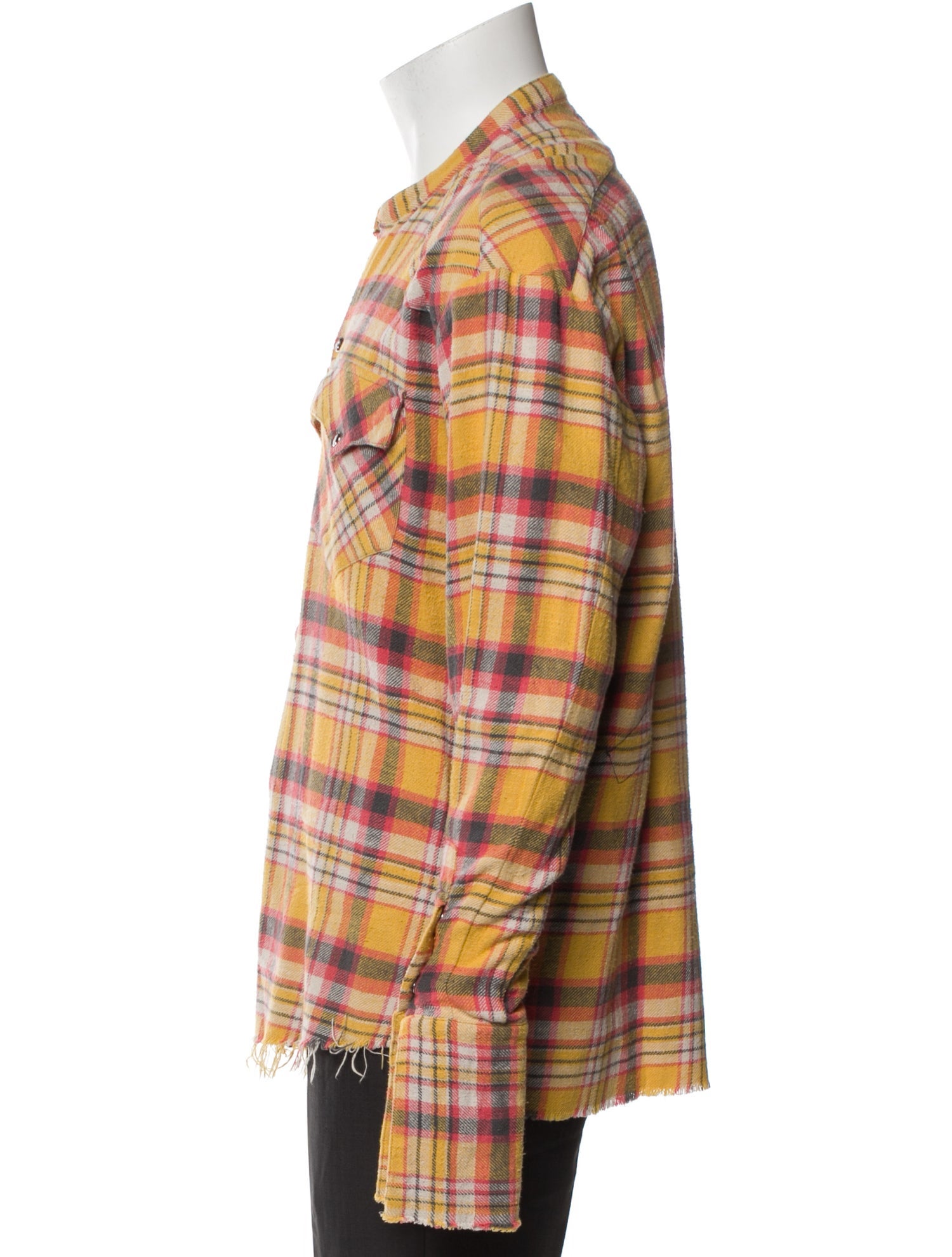 Greg Lauren Plaid Print Long Sleeve Western Shirt