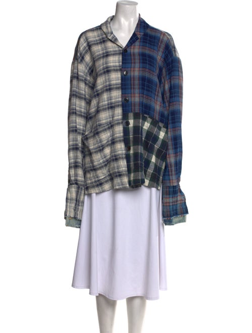 Greg Lauren Plaid Print Long Sleeve Button-Up Top