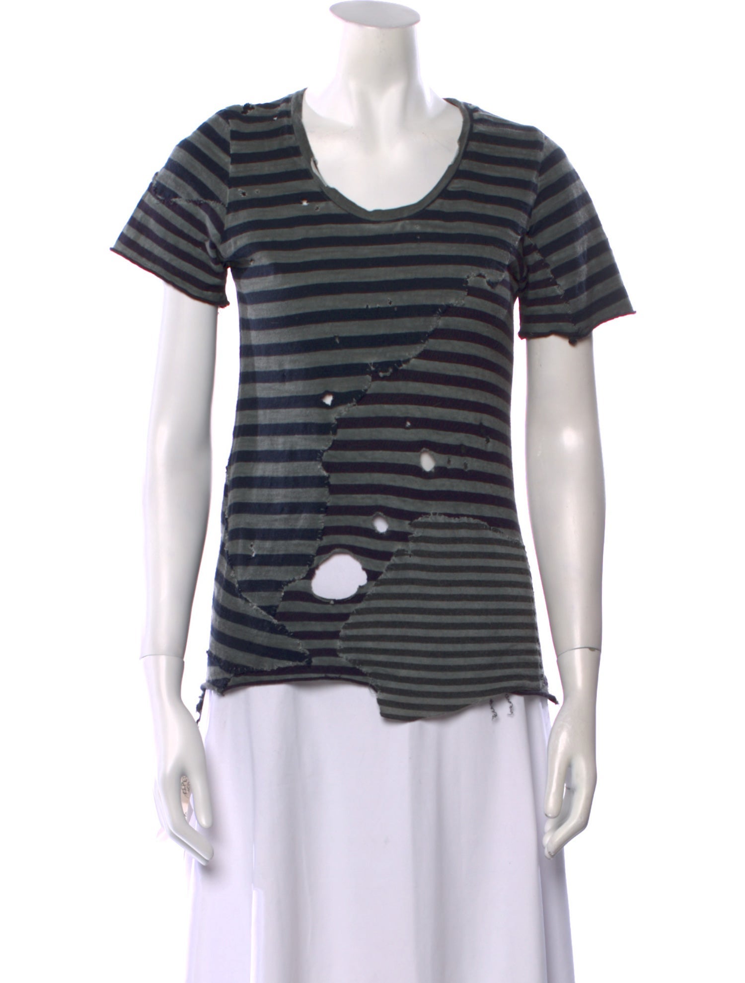 Greg Lauren Striped Scoop Neck T-Shirt
