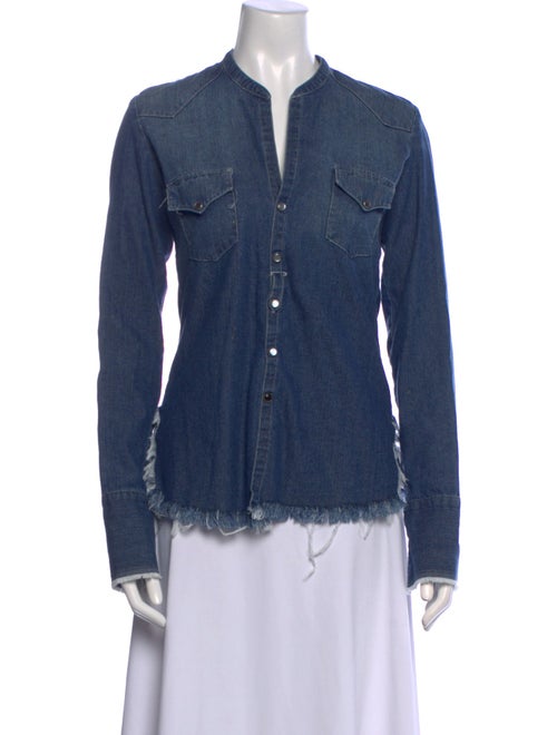 Greg Lauren Mock Neck Long Sleeve Button-Up Top