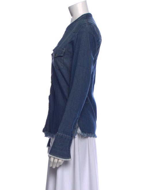 Greg Lauren Mock Neck Long Sleeve Button-Up Top