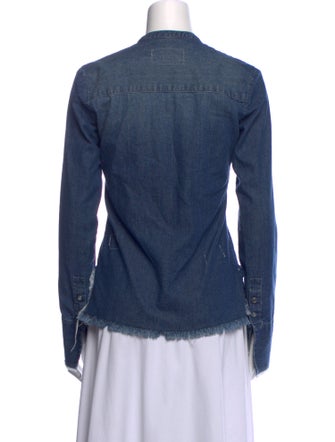 Greg Lauren Mock Neck Long Sleeve Button-Up Top