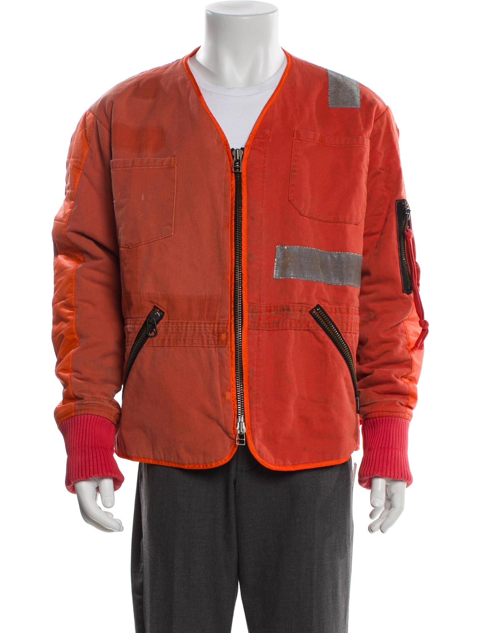 Greg Lauren Orange Workwear Modern Flight Striped Bomber Jacket