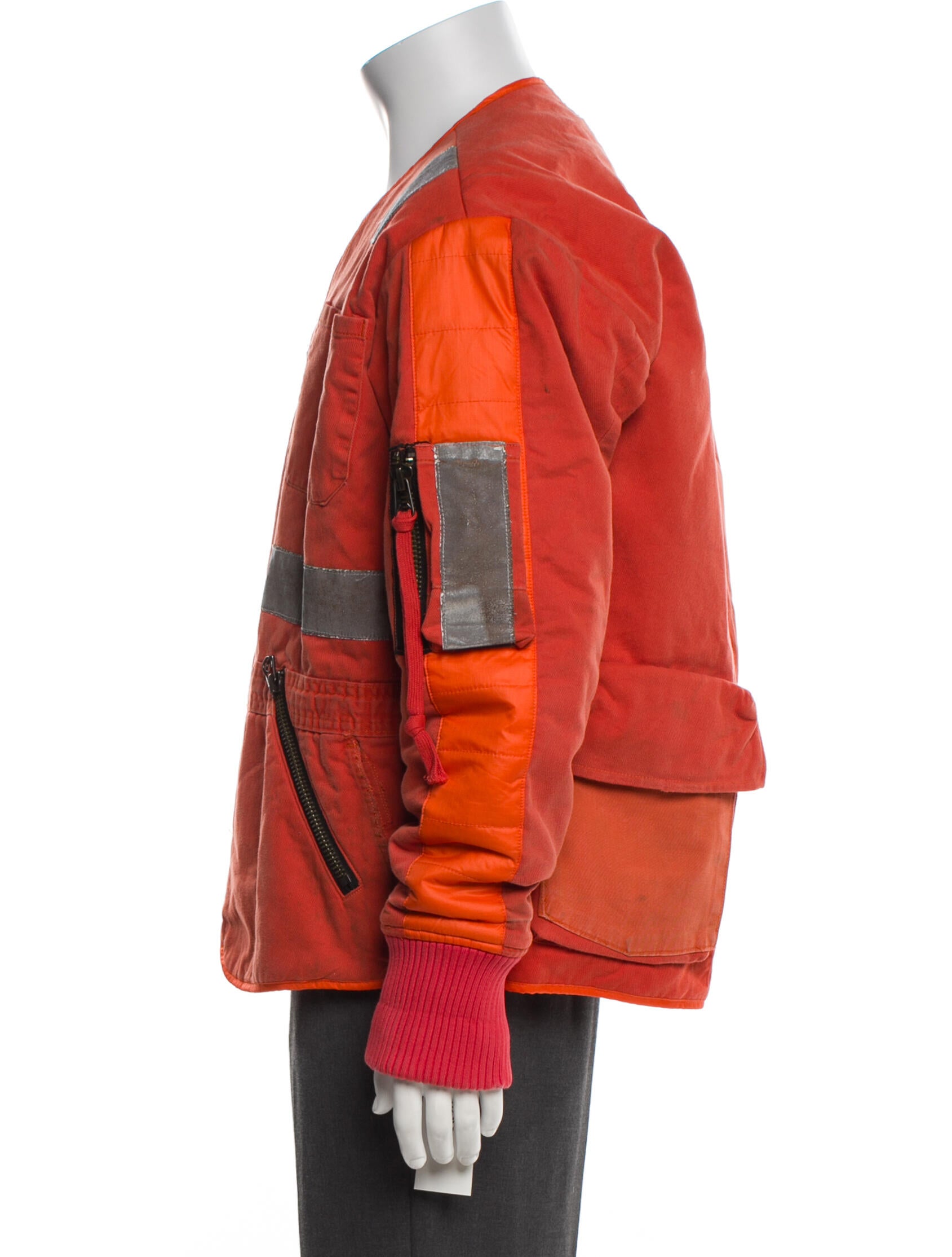 Greg Lauren Orange Workwear Modern Flight Striped Bomber Jacket