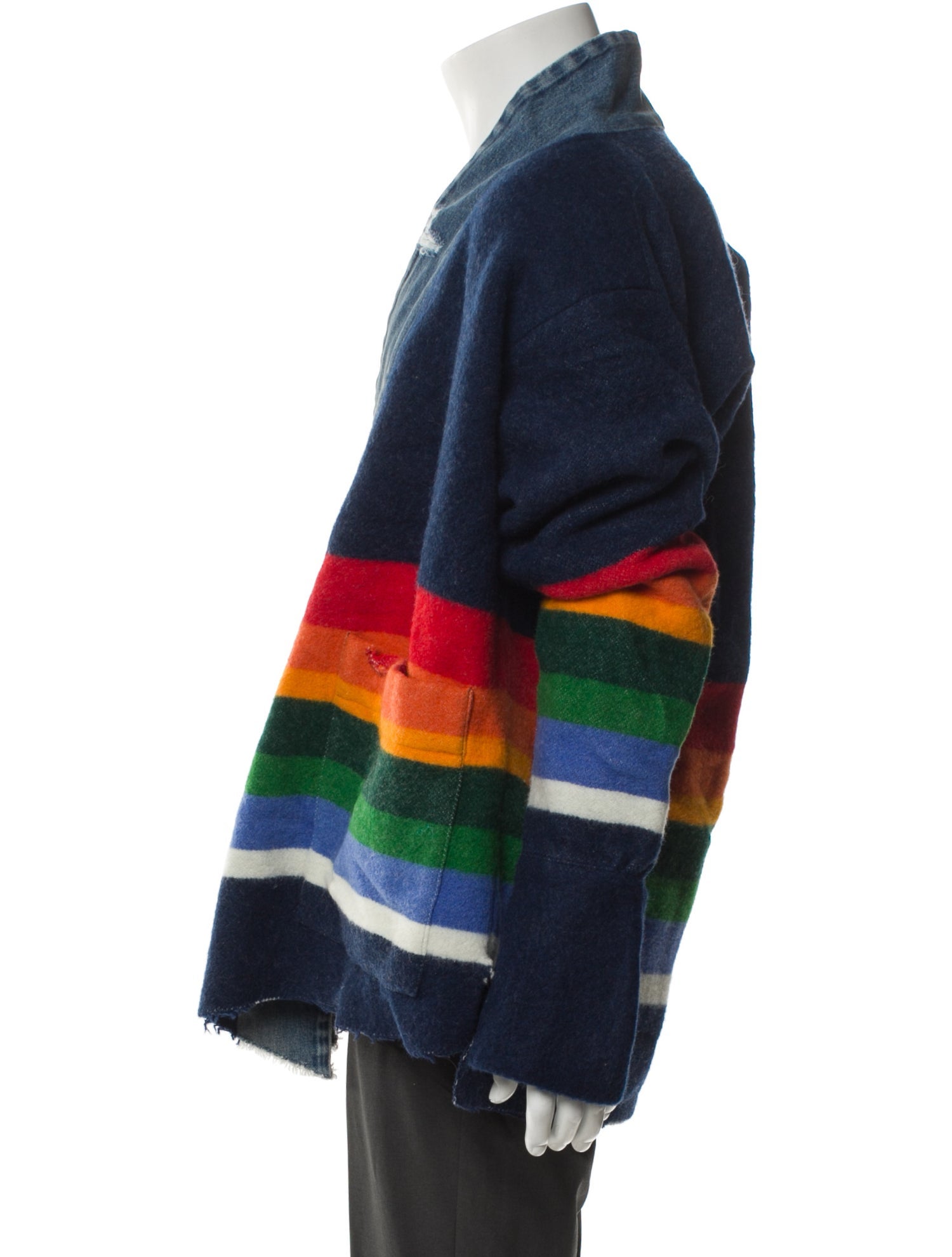 Greg Lauren Striped Blanket Kimono Virgin Wool Cardigan