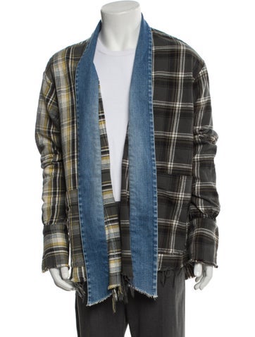 Greg Lauren Sweaters Flannel Kimono Plaid Print Cardigan XXL