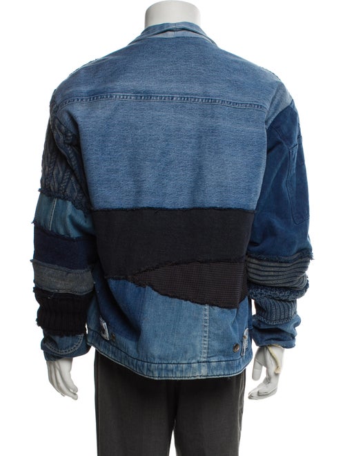 Greg Lauren MIXED BLUES CROPPED GL1 Colorblock Pattern Cardigan