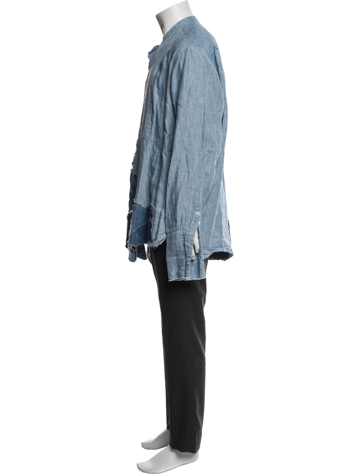 Greg Lauren Linen Graphic Print Denim Shirt