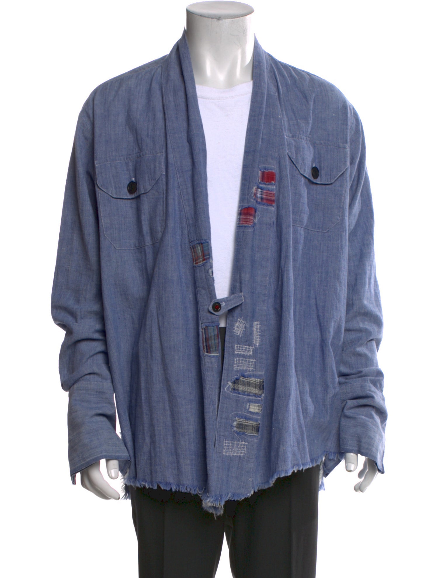 Greg Lauren Graphic Print Long Sleeve Denim Shirt
