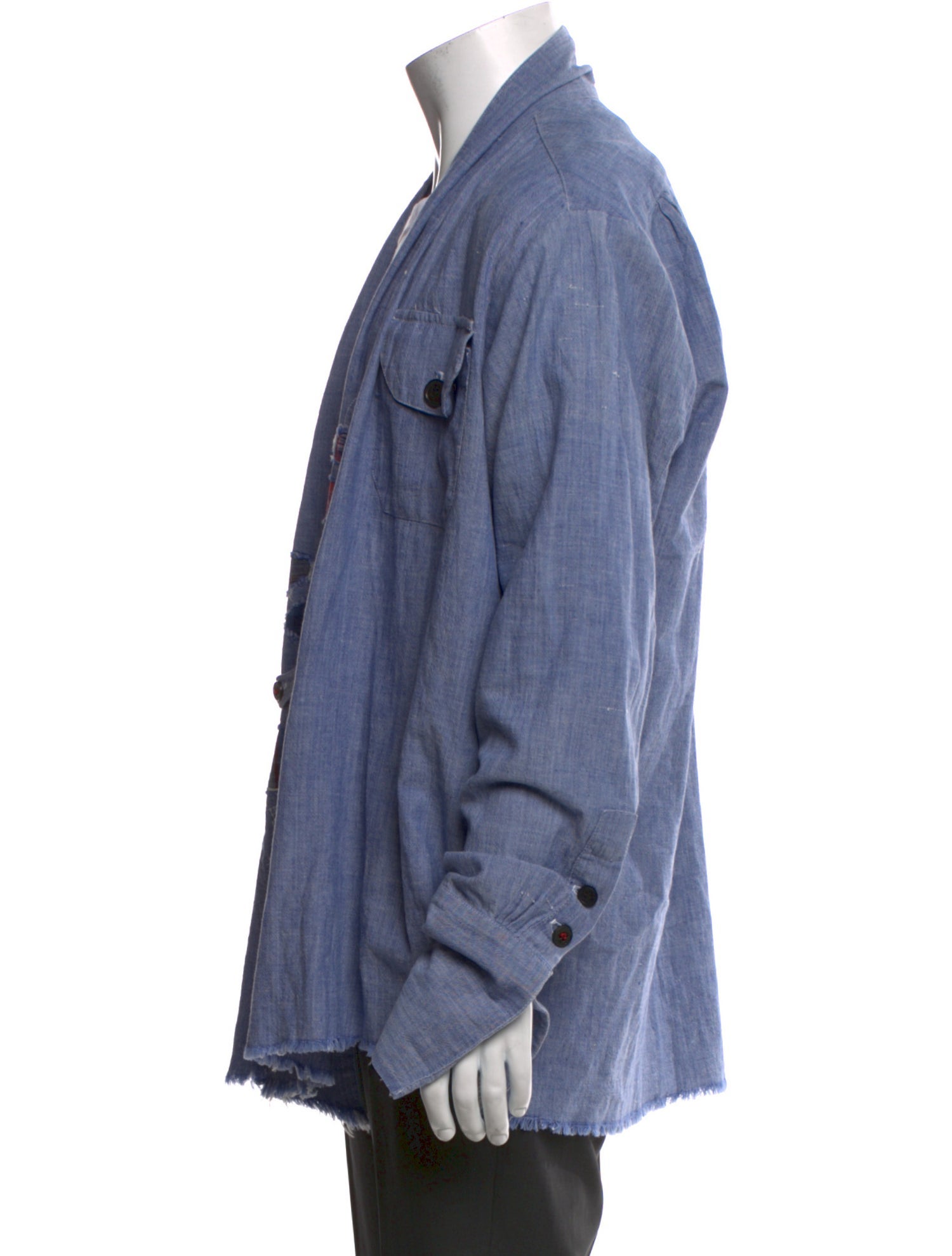 Greg Lauren Graphic Print Long Sleeve Denim Shirt