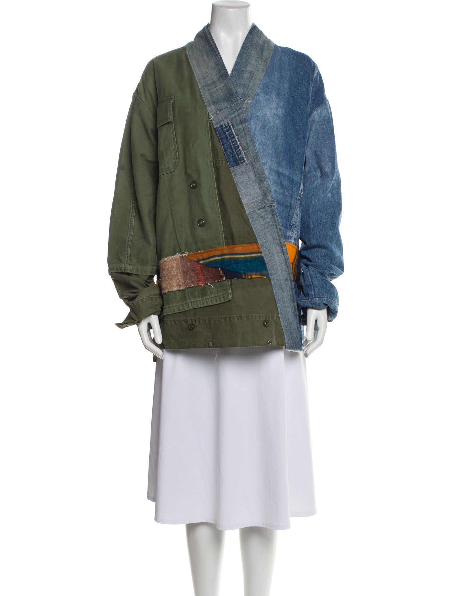 Greg Lauren Colorblock Pattern Denim Jacket
