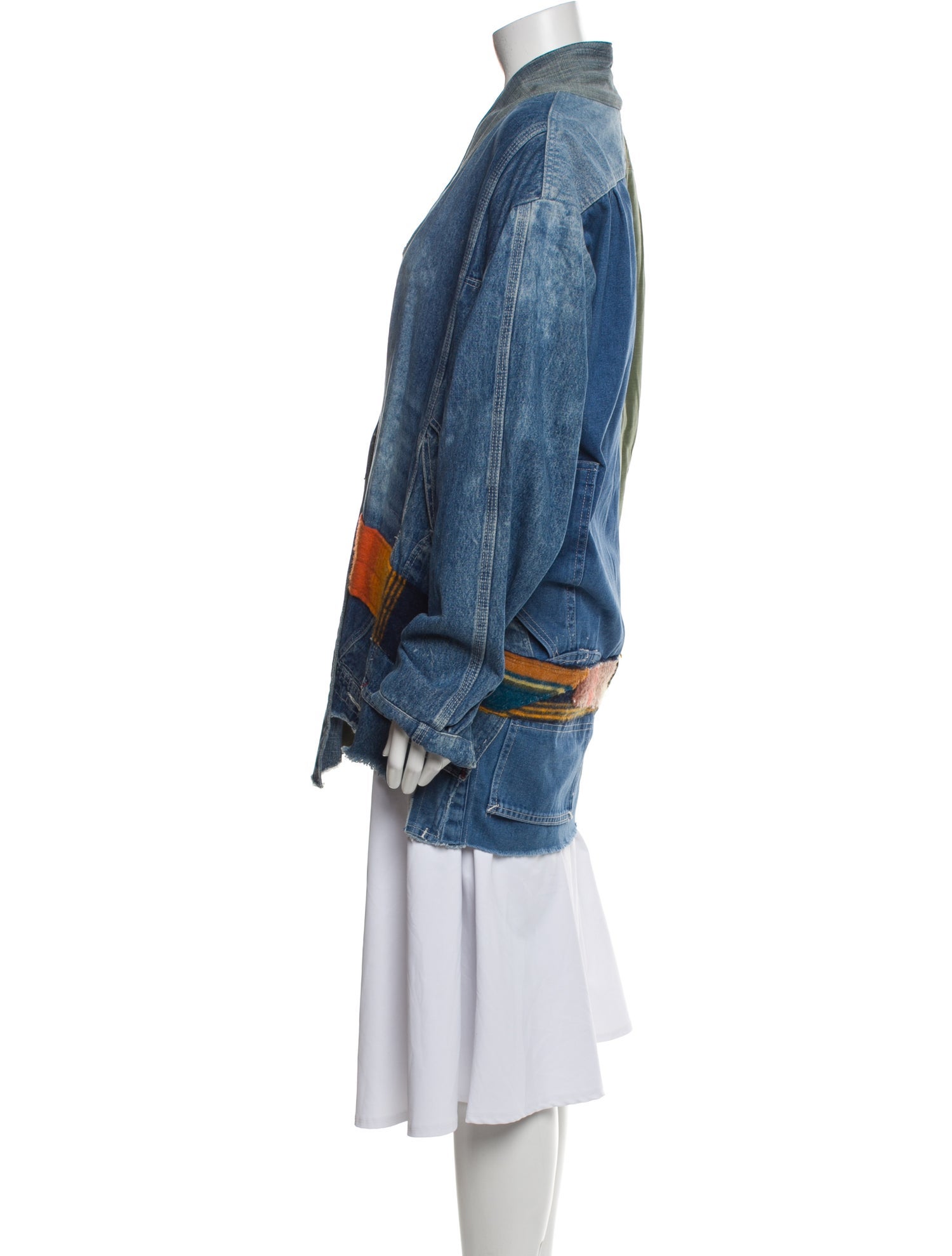 Greg Lauren Colorblock Pattern Denim Jacket