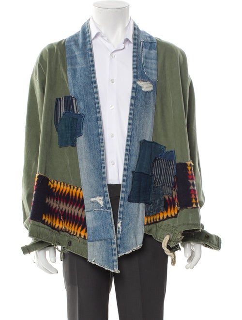 Greg Lauren Kimono Studio Plaid Print Denim Jacket