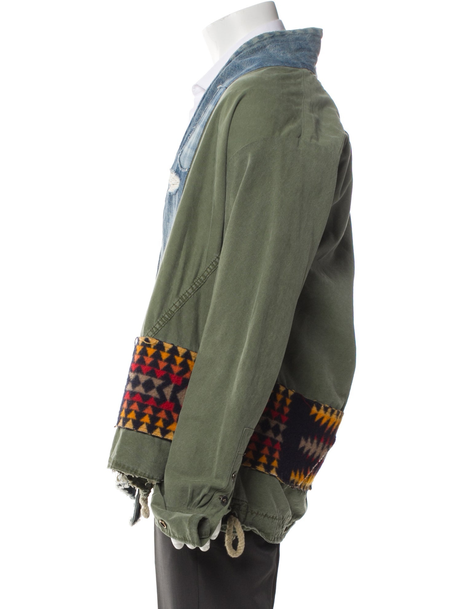Greg Lauren Kimono Studio Plaid Print Denim Jacket