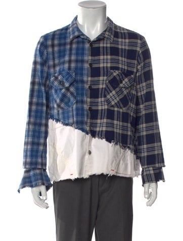 Greg Lauren Sweaters Plaid Print Collar Cardigan XL