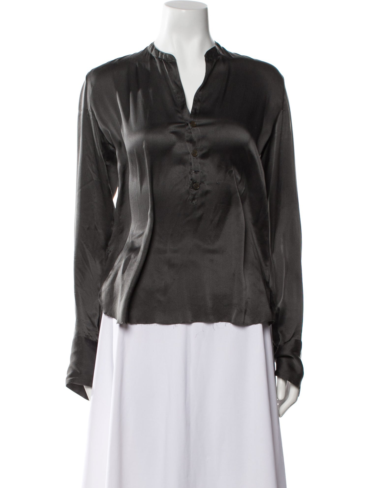 Greg Lauren Silk V-Neck Blouse