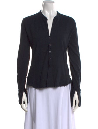 Greg Lauren V-Neck Long Sleeve Button-Up Top