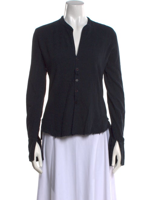 Greg Lauren V-Neck Long Sleeve Button-Up Top