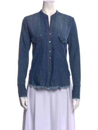 Greg Lauren V-Neck Long Sleeve Button-Up Top