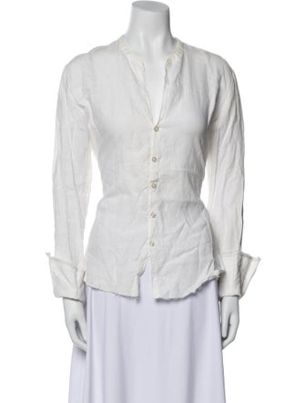 Greg Lauren Linen V-Neck Button-Up Top
