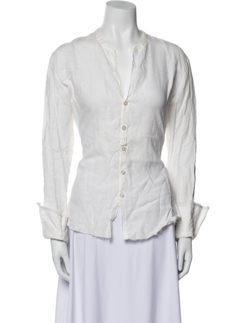 Greg Lauren Linen V-Neck Button-Up Top