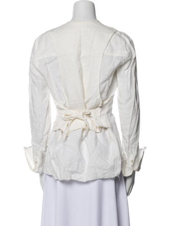 Greg Lauren Linen V-Neck Button-Up Top