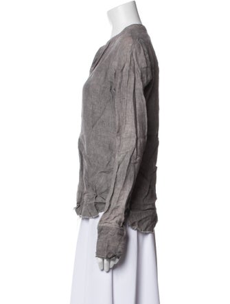 Greg Lauren V-Neck Long Sleeve Button-Up Top