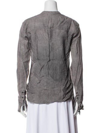 Greg Lauren V-Neck Long Sleeve Button-Up Top