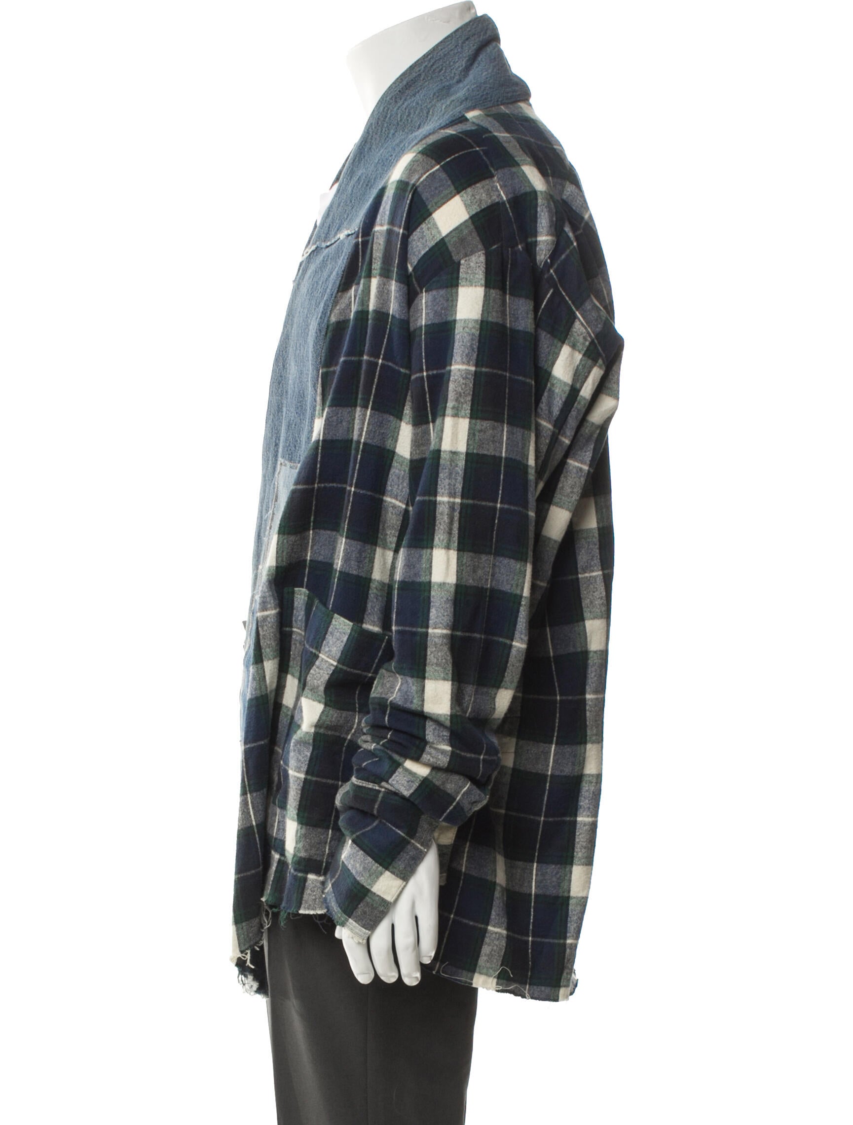 Greg Lauren Plaid GU 'Blue Green' Plaid Print Denim Jacket