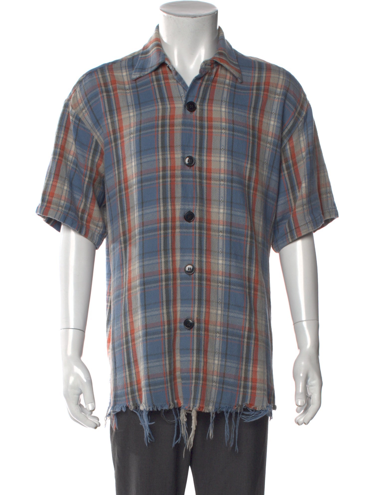 Greg Lauren Plaid Print Short Sleeve Shirt