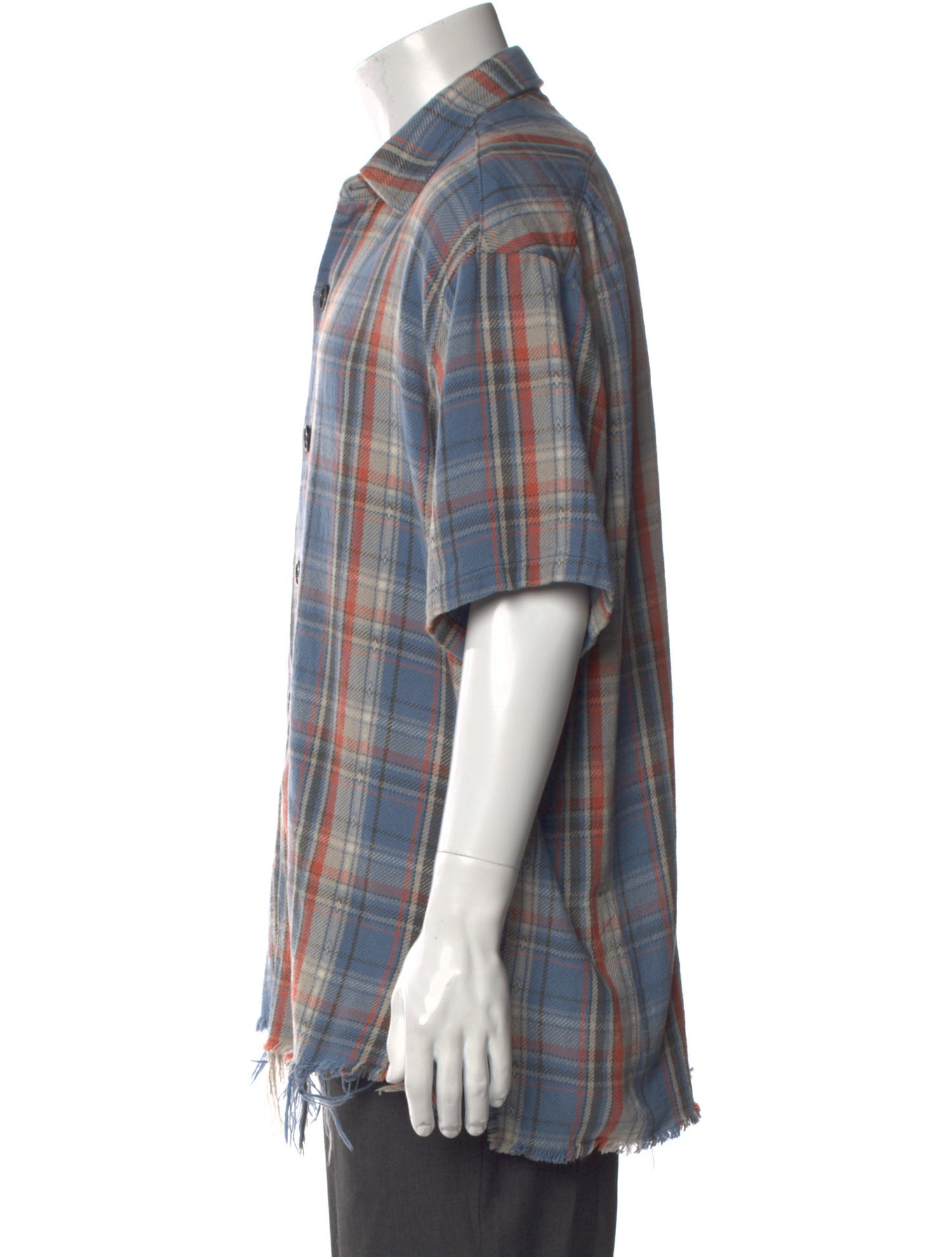 Greg Lauren Plaid Print Short Sleeve Shirt