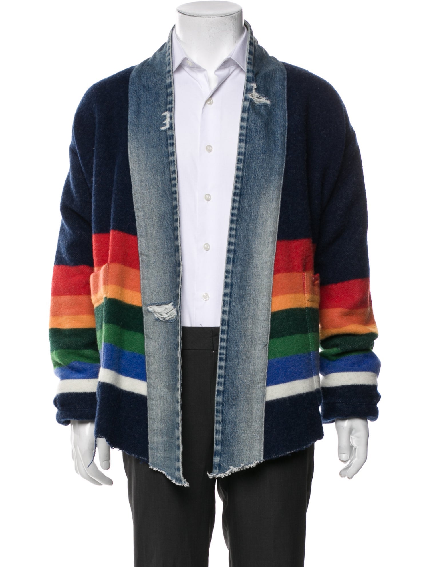 Greg Lauren Virgin Wool Plaid Print Denim Jacket