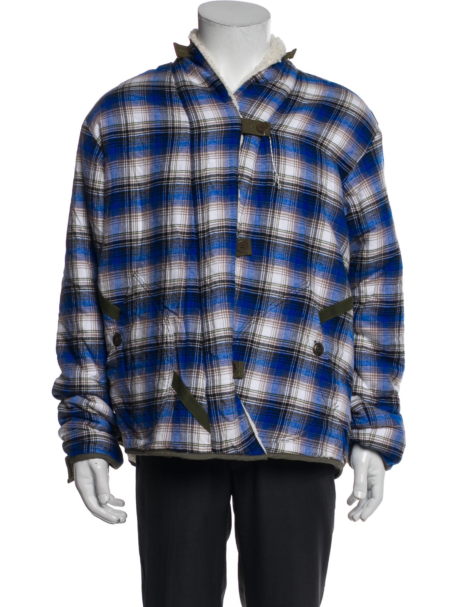 Greg Lauren Hounds Reversible GU Plaid Print Trucker Jacket