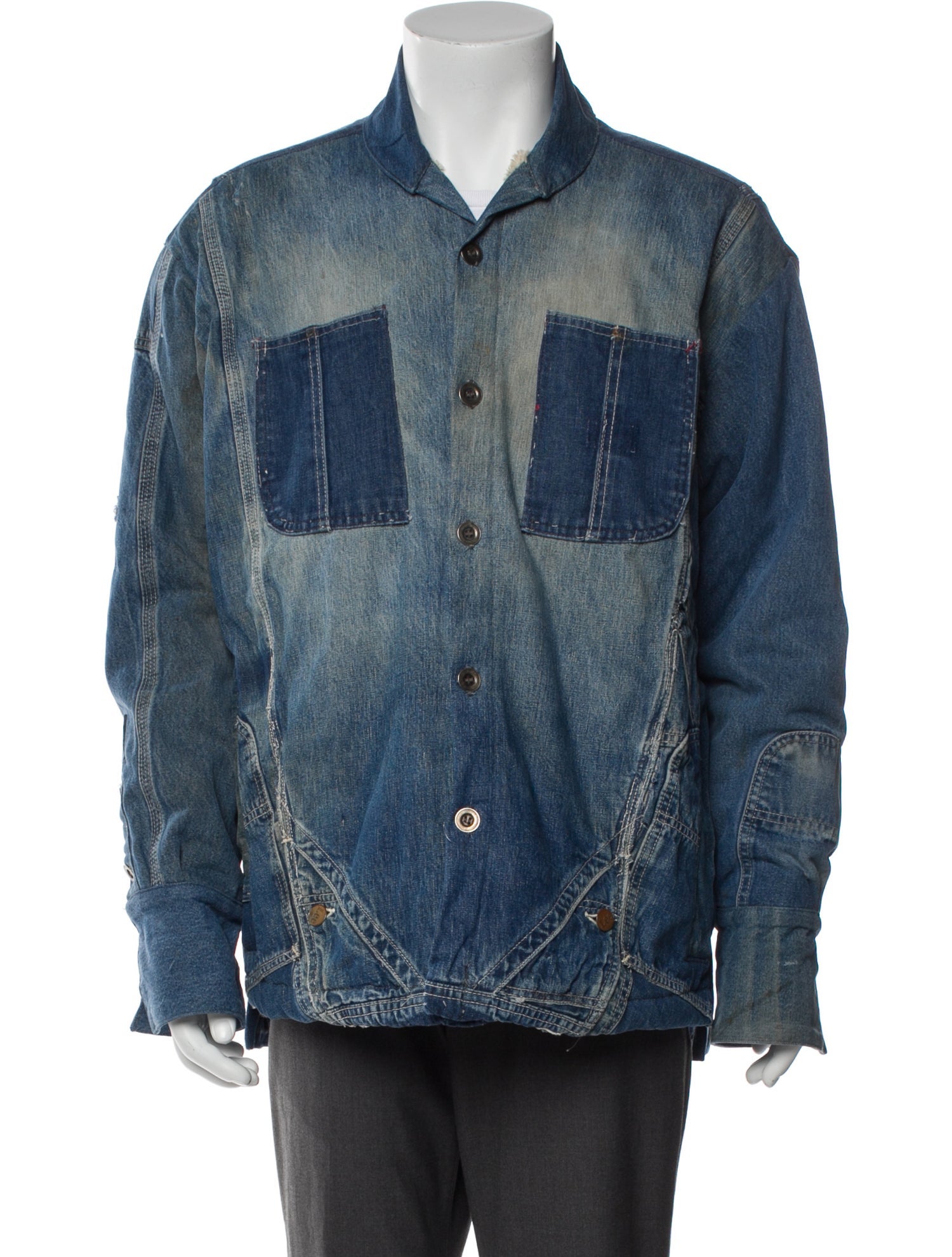 Greg Lauren Colorblock Pattern Denim Jacket