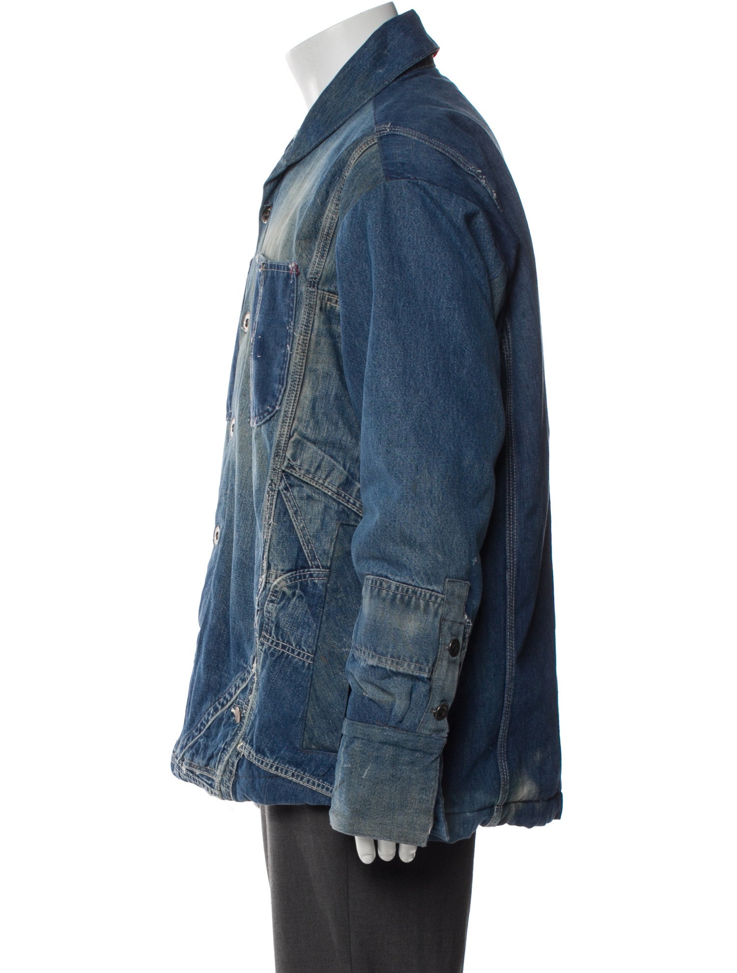 Greg Lauren Colorblock Pattern Denim Jacket