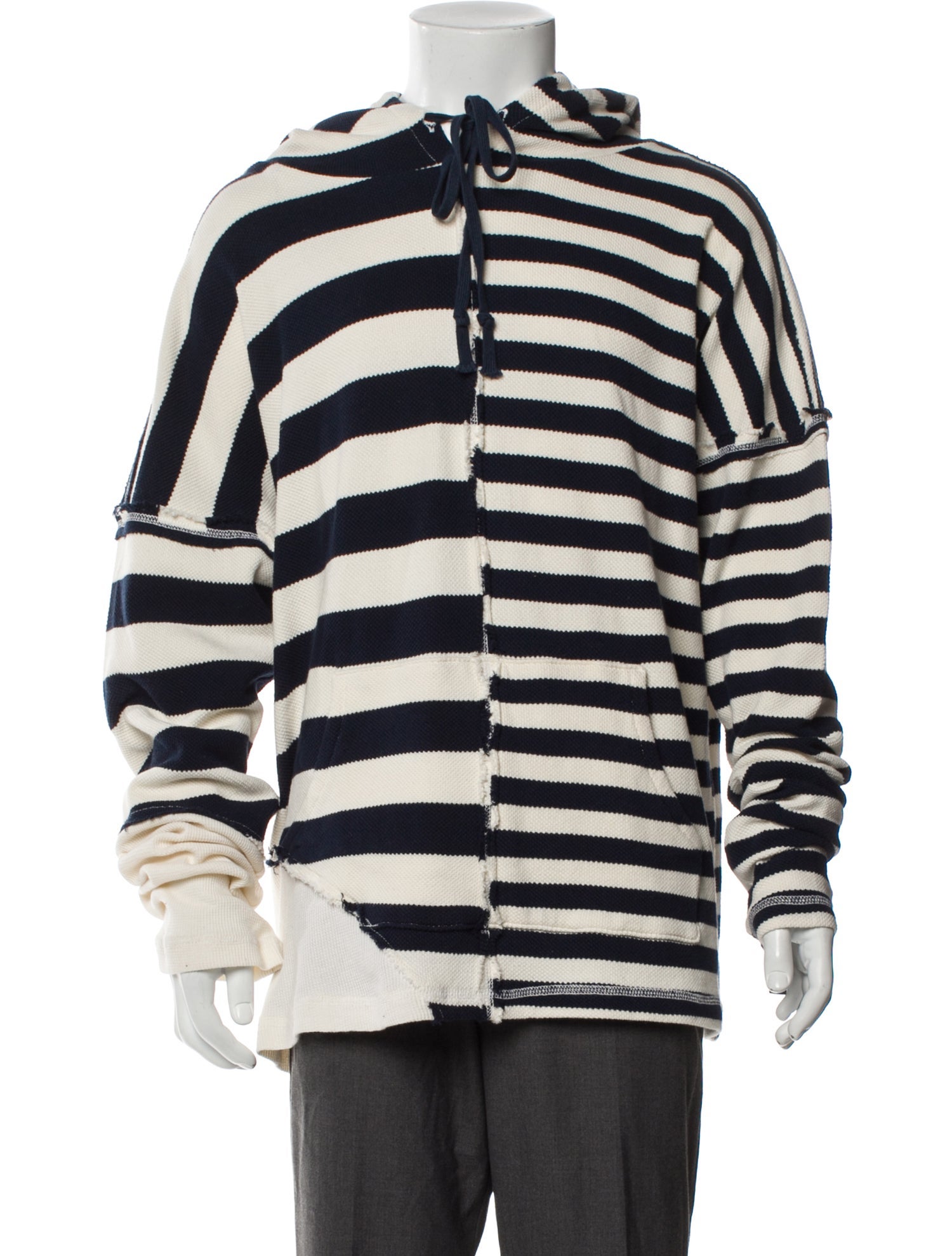 Greg Lauren Striped Mock Neck Cardigan