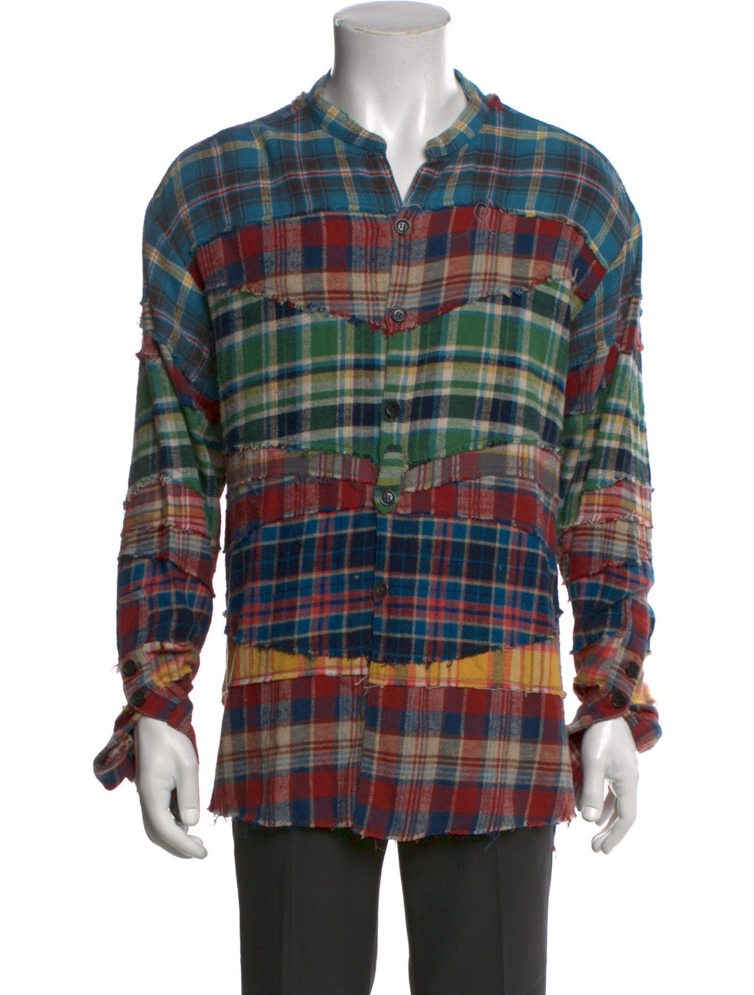 Greg Lauren Plaid Print Long Sleeve Shirt