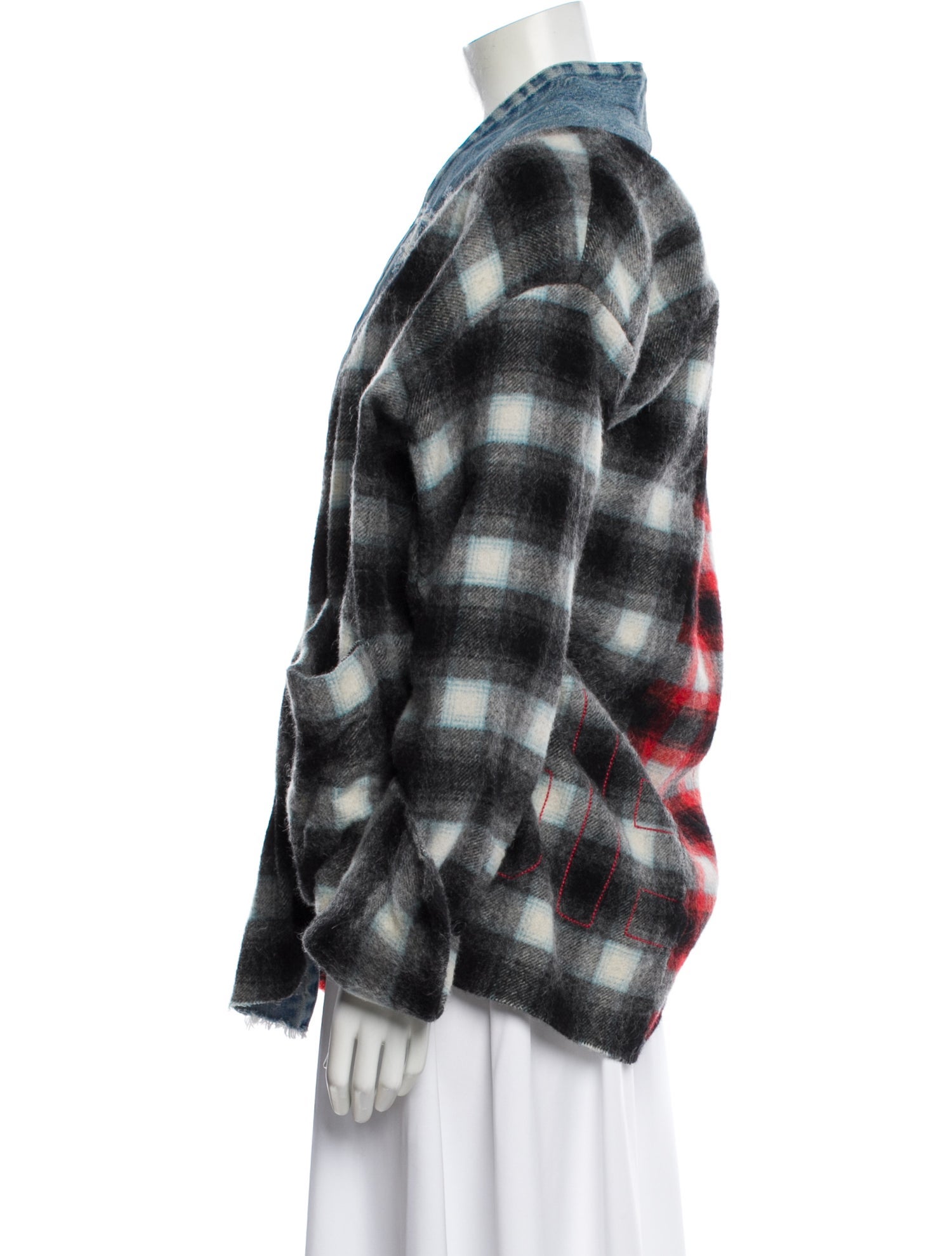 Greg Lauren Wool Plaid Print Coat