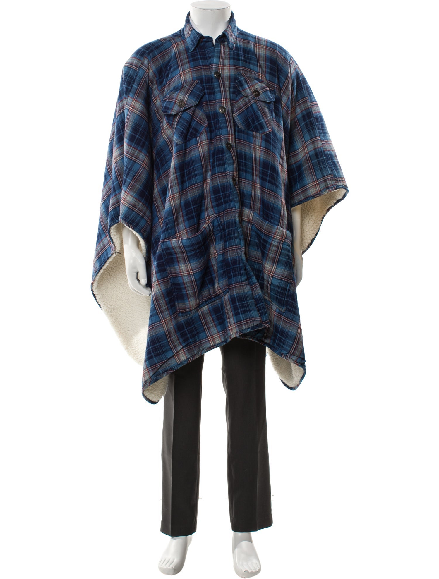 Greg Lauren Plaid Print Poncho