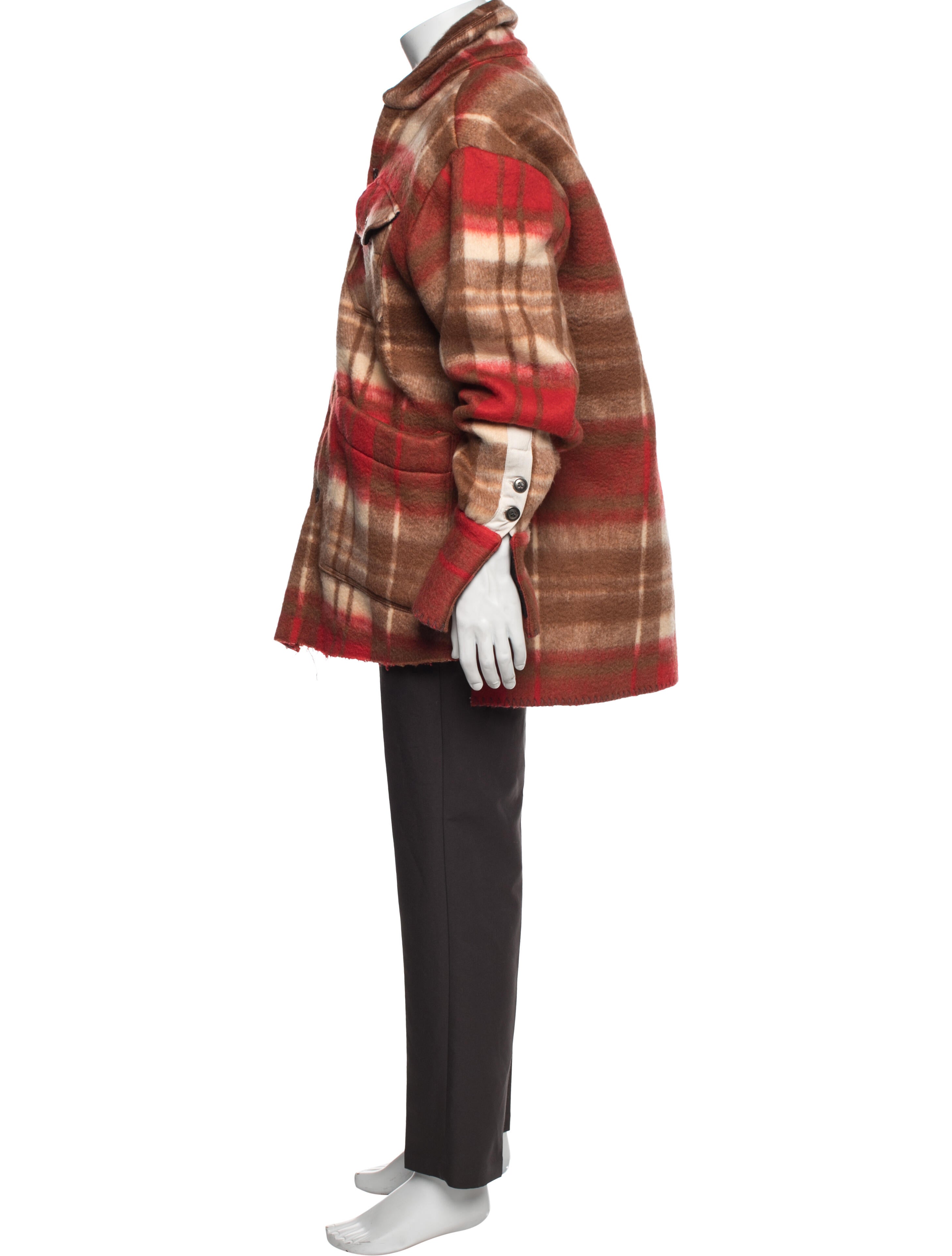 Greg Lauren Wool Plaid Print Jacket - Orange Outerwear, Clothing