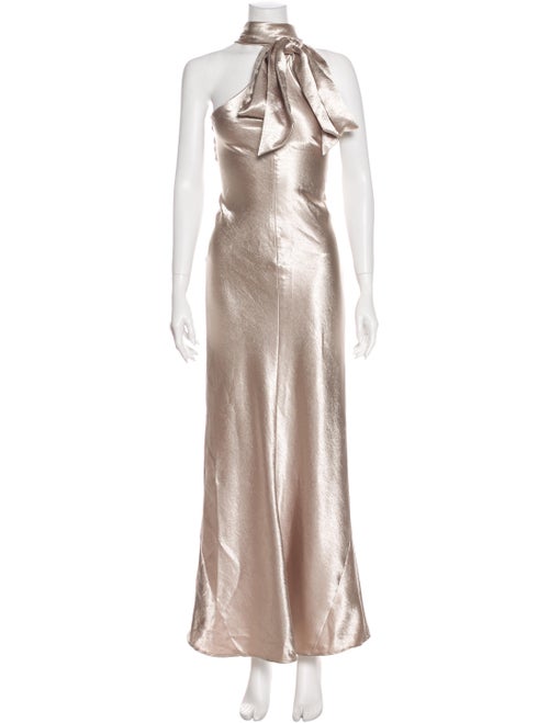 Galvan Tie Neck Long Dress Gold