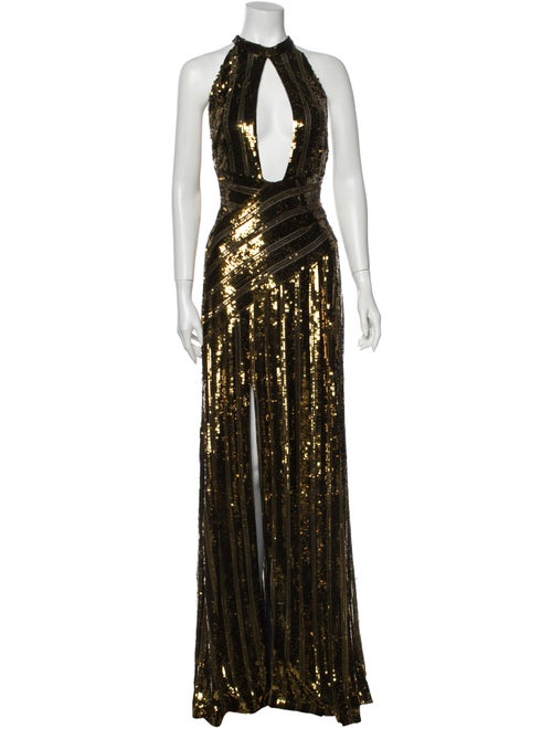 Galvan Halterneck Long Dress Gold